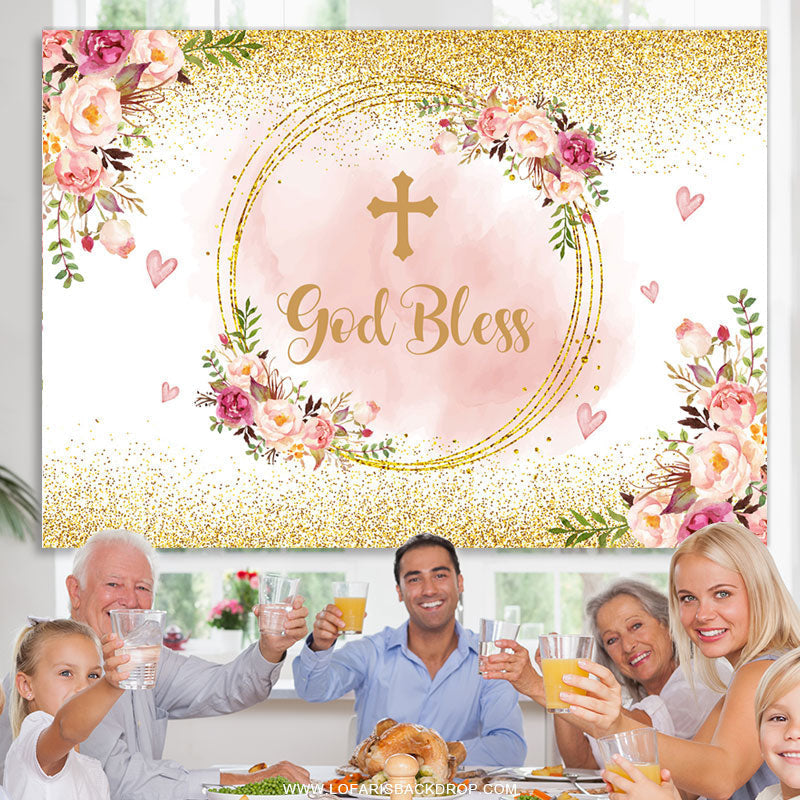 Lofaris God Bless Sweet Heart And Flower Birthday Backdrop