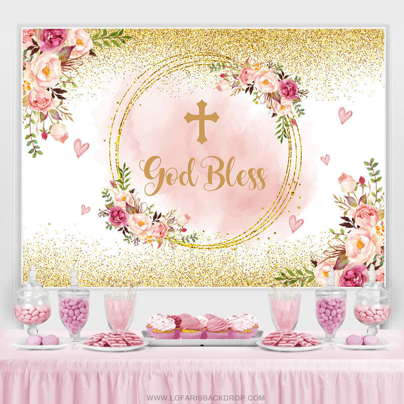 Lofaris God Bless Sweet Heart And Flower Birthday Backdrop