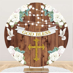 Lofaris God Bless White Floral Circle Happy Birthday Backdrop