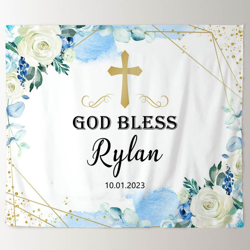 Lofaris God Bless White Rose Gold Glitter Wedding Backdrop