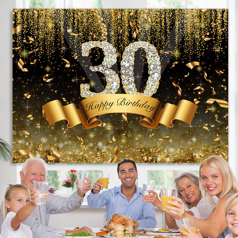 Lofaris Gold and Black Bokeh Diamond 30th Birthday Backdrop