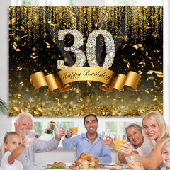 Lofaris Gold and Black Bokeh Diamond 30th Birthday Backdrop