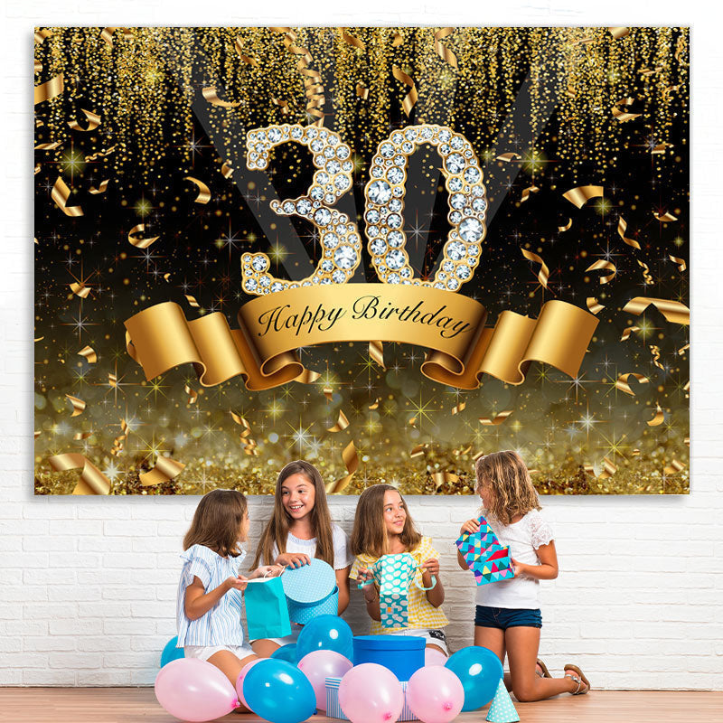 Lofaris Gold and Black Bokeh Diamond 30th Birthday Backdrop