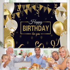 Lofaris Gold And Black Glitter Ballons Happy Birthday Backdrop