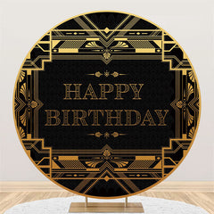 Lofaris Gold And Black Theme Happy Birthday Round Backdrop