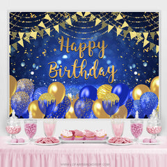 Lofaris Gold And Navy Blue Balloons Glitter Birthday Backdrop