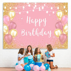Lofaris Gold And Pink Ballon Glitter Birthday Backdrop For Girl