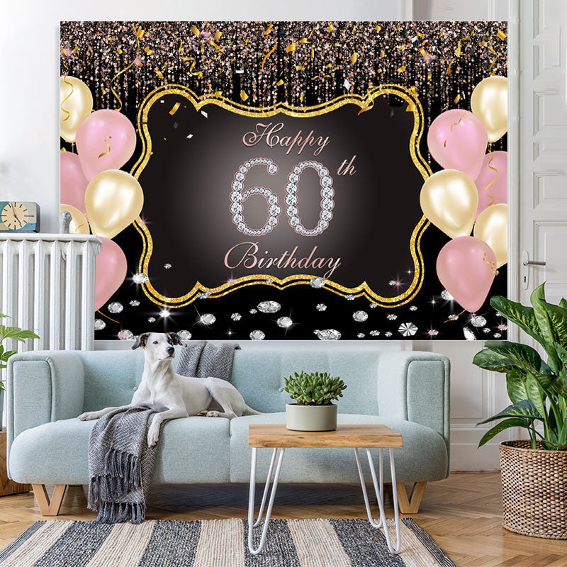 Lofaris Gold And Pink Balloons 60th Happy Birthday Backdrop