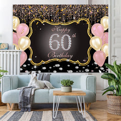 Lofaris Gold And Pink Balloons 60th Happy Birthday Backdrop
