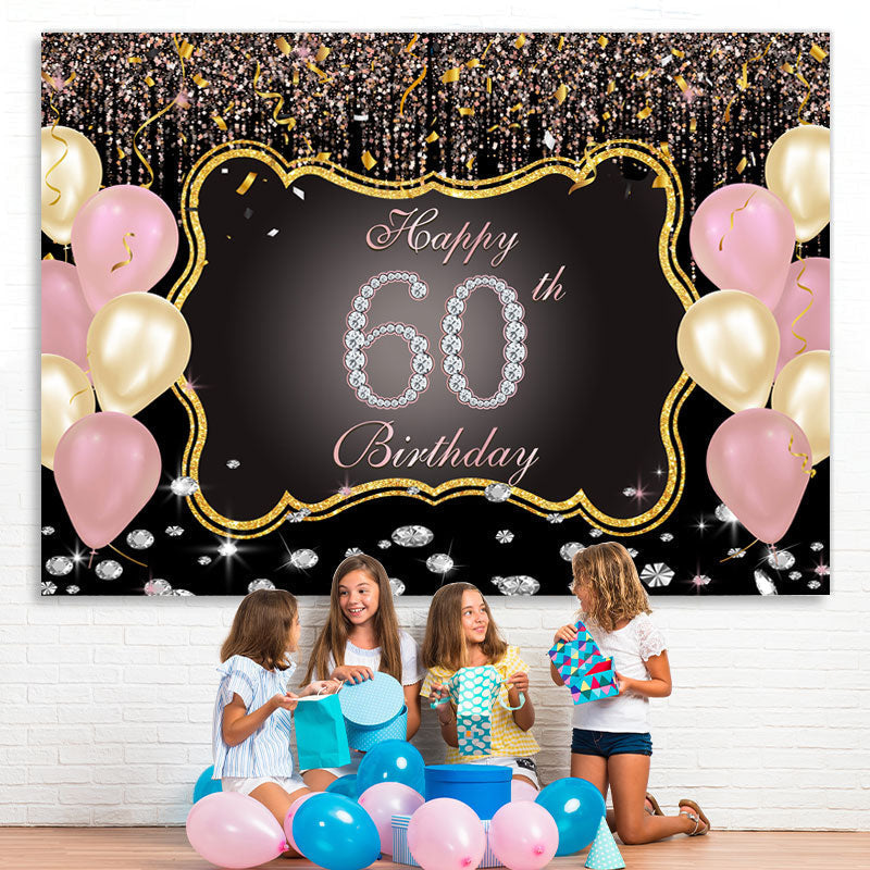 Lofaris Gold And Pink Balloons 60th Happy Birthday Backdrop