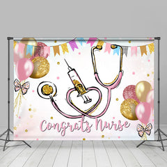 Lofaris Gold And Pink Glitter Ballons Congrats Nurse Backdrop