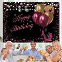 Lofaris Gold And Red Glitter Balloons Black Birthday Backdrop