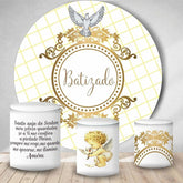 Lofaris Gold And White Kids Pigeon Round Baby Shower Backdrop