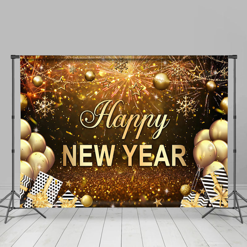 Lofaris Gold Ballon And Star Bokeh Happy New Year Backdrop
