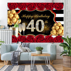 Lofaris Gold Balloon And Red Rose Happy 40Th Birthday Backdrop