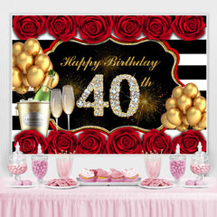 Lofaris Gold Balloon And Red Rose Happy 40Th Birthday Backdrop