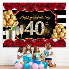 Lofaris Gold Balloon And Red Rose Happy 40Th Birthday Backdrop