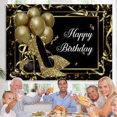 Lofaris Gold Balloons And Glitter Heels Happy Birthday Backdrop