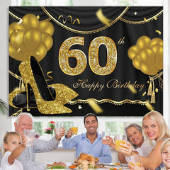 Lofaris Gold Balloons Glitter 60th Happy Birthday Backdrop
