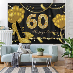 Lofaris Gold Balloons Glitter 60th Happy Birthday Backdrop