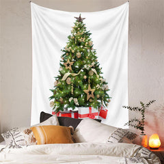 Lofaris Gold Bauble Christmas Tree With Gift Wall Tapestry