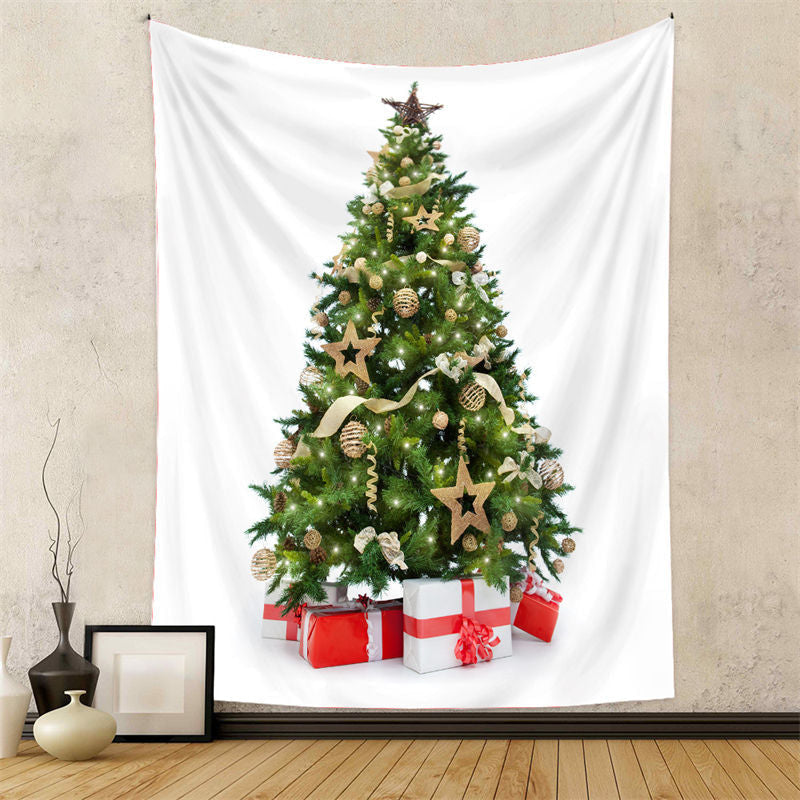 Lofaris Gold Bauble Christmas Tree With Gift Wall Tapestry
