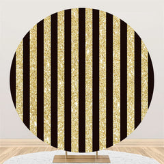 Lofaris Gold Black Stripe Theme Happy Birthday Circle Backdrop