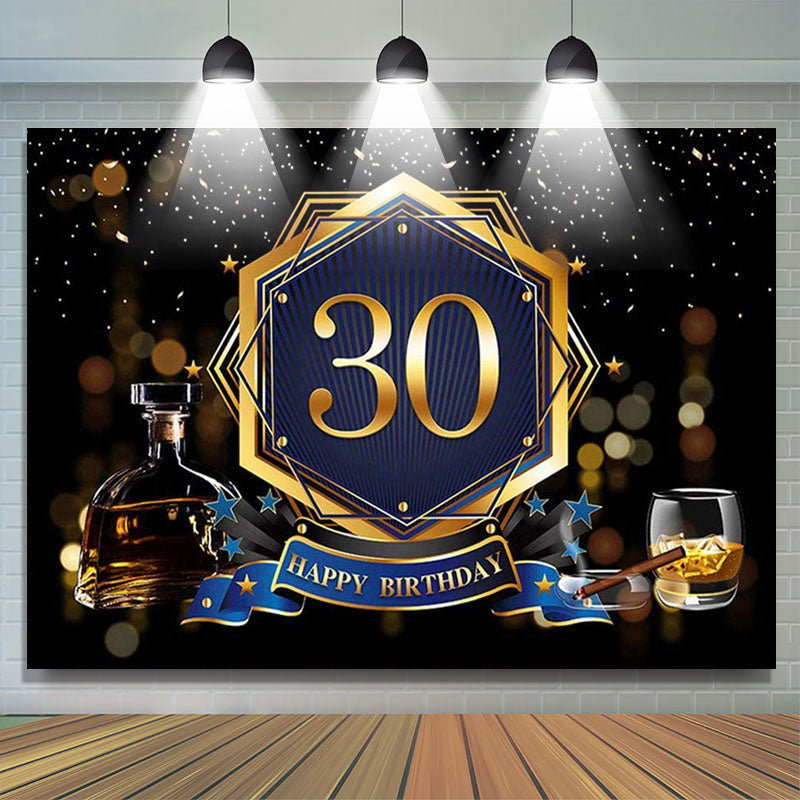 Lofaris Gold Bokeh Black Happy 30th Birthday Backdrop Banner