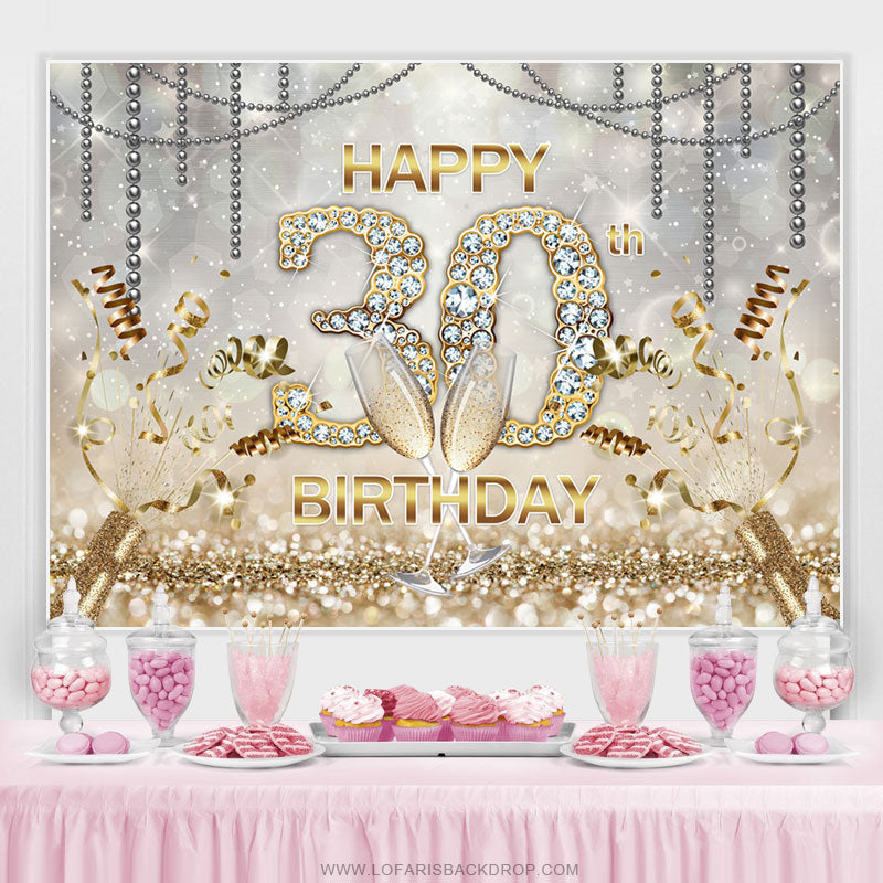 Lofaris Gold Bokeh Diamons Happy 30th Birthday Party Backdrop
