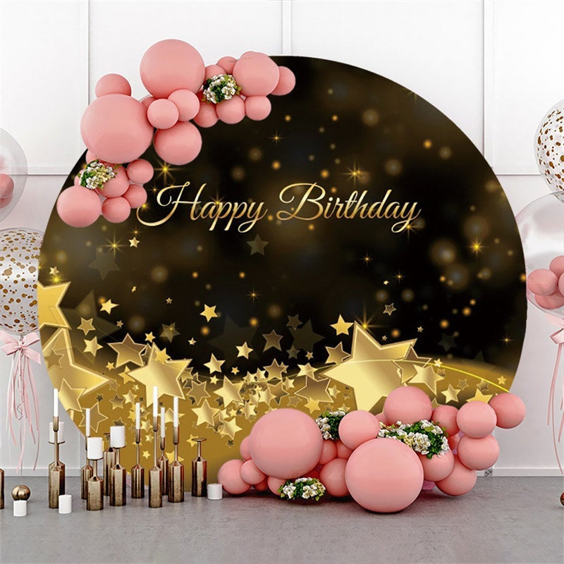 Lofaris Gold Bokeh Star Round Black Happy Birthday Backdrop