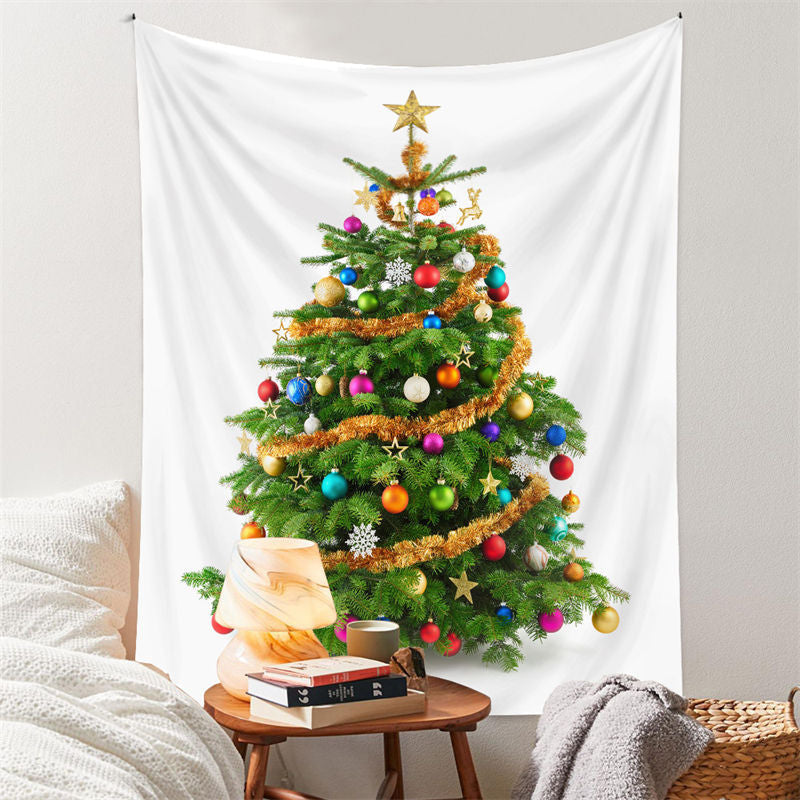 Lofaris Gold Colorful Bauble Christmas Tree Wall Tapestry