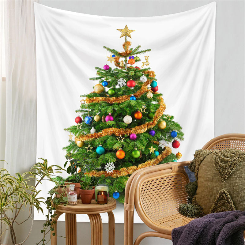 Lofaris Gold Colorful Bauble Christmas Tree Wall Tapestry