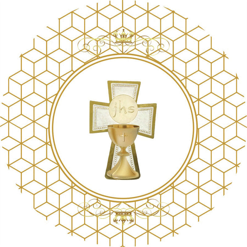 Lofaris Gold Crown And Abstract Lines Round Baby Shower Backdrop