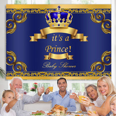 Lofaris Gold Crown And Blue Little Prince Baby Shower Backdrop