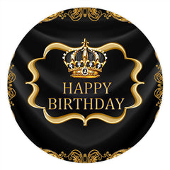 Lofaris Gold Crown And Diamonds Black Happy Birthday Round Backdrop