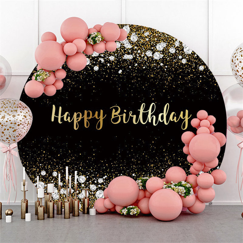 Lofaris Gold Glitter And Diamonds Black Round Birthday Backdrop