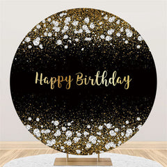 Lofaris Gold Glitter And Diamonds Black Round Birthday Backdrop