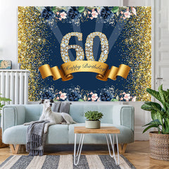 Lofaris Gold Glitter And Flowers Happy 60th Birthday Backdrop