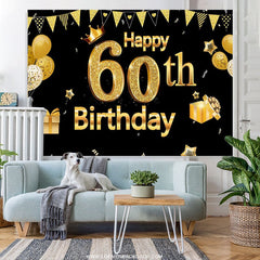 Lofaris Gold Glitter Ballons Black Happy 60th Birthday Backdrop