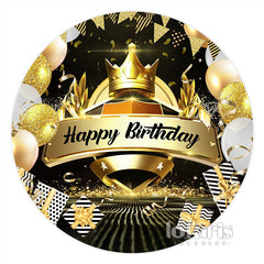 Lofaris Gold Glitter Balloons Happy Birthday Round Backdrop