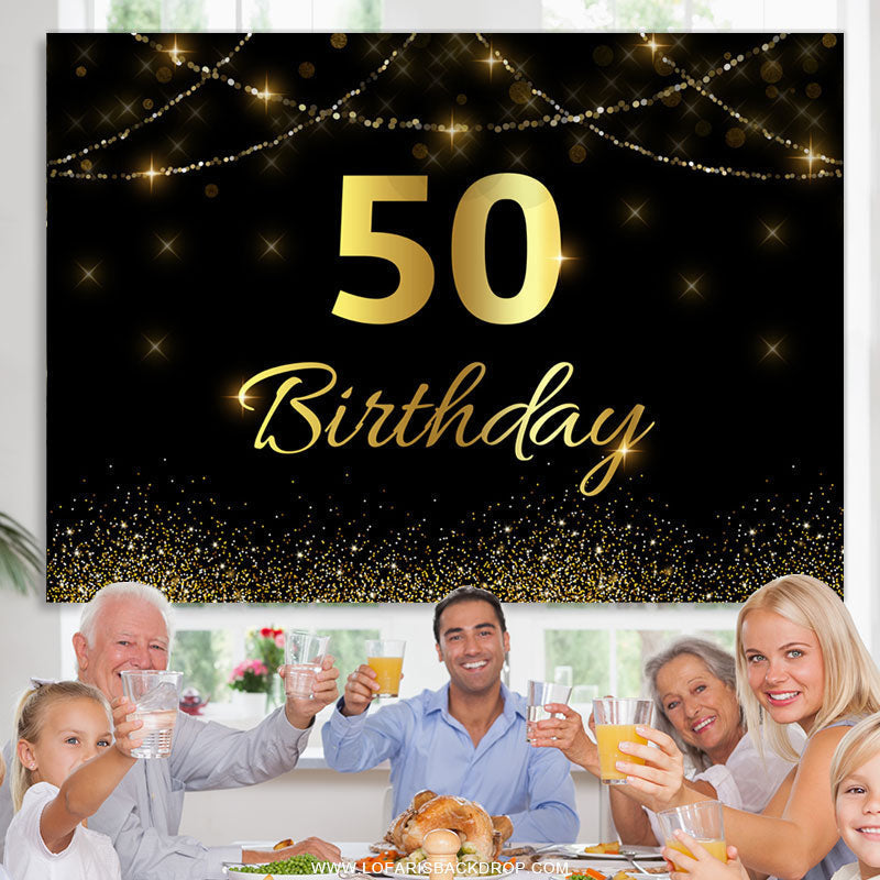 Lofaris Gold Glitter Black Bokeh 50th Birthday Party Backdrop