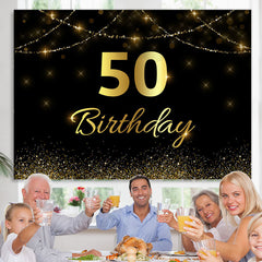 Lofaris Gold Glitter Black Bokeh 50th Birthday Party Backdrop