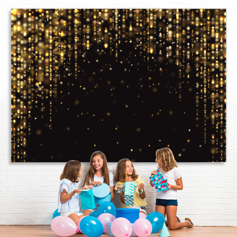 Lofaris Gold Glitter Black Happy Birthday Backdrop For Party