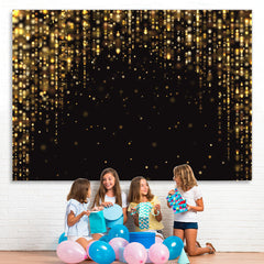 Lofaris Gold Glitter Black Happy Birthday Backdrop For Party