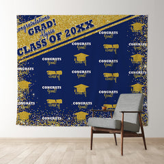 Lofaris Gold Glitter Blue Congratulation 2022 Grad Backdrop