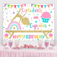 Lofaris Gold Glitter Cartwheels And Cupcakes Birthday Backdrop