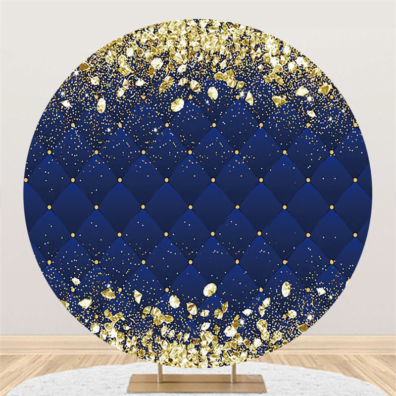 Lofaris Gold Glitter Diamonds Round Navy Blue Birthday Backdrop