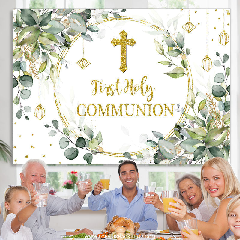 Lofaris Gold Glitter First Holy Communion Baby Shower Backdrop