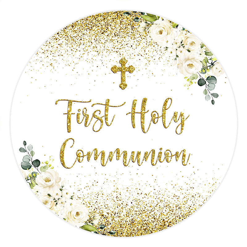 Lofaris Gold Glitter First Holy Round Baby Shower Backdrop