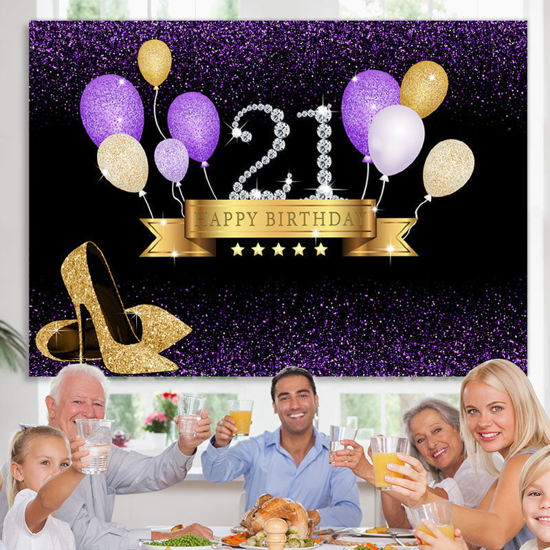 Lofaris Gold Glitter Happy 21St Birthday Backdrop With Balloon